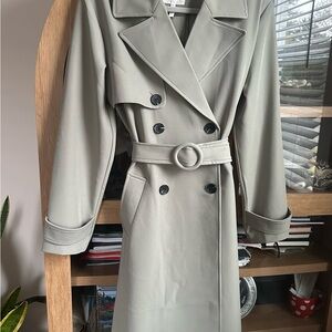 Avec Les Filles Double-Breasted Trench Coat in Sage